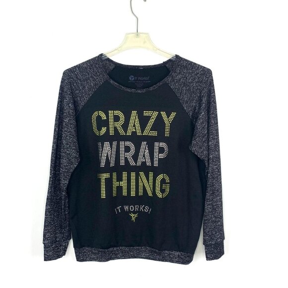 It Works! Distributor Shirt Womens L Crazy Wrap Thing Black Gray Raglan Sleeve - Picture 7 of 10